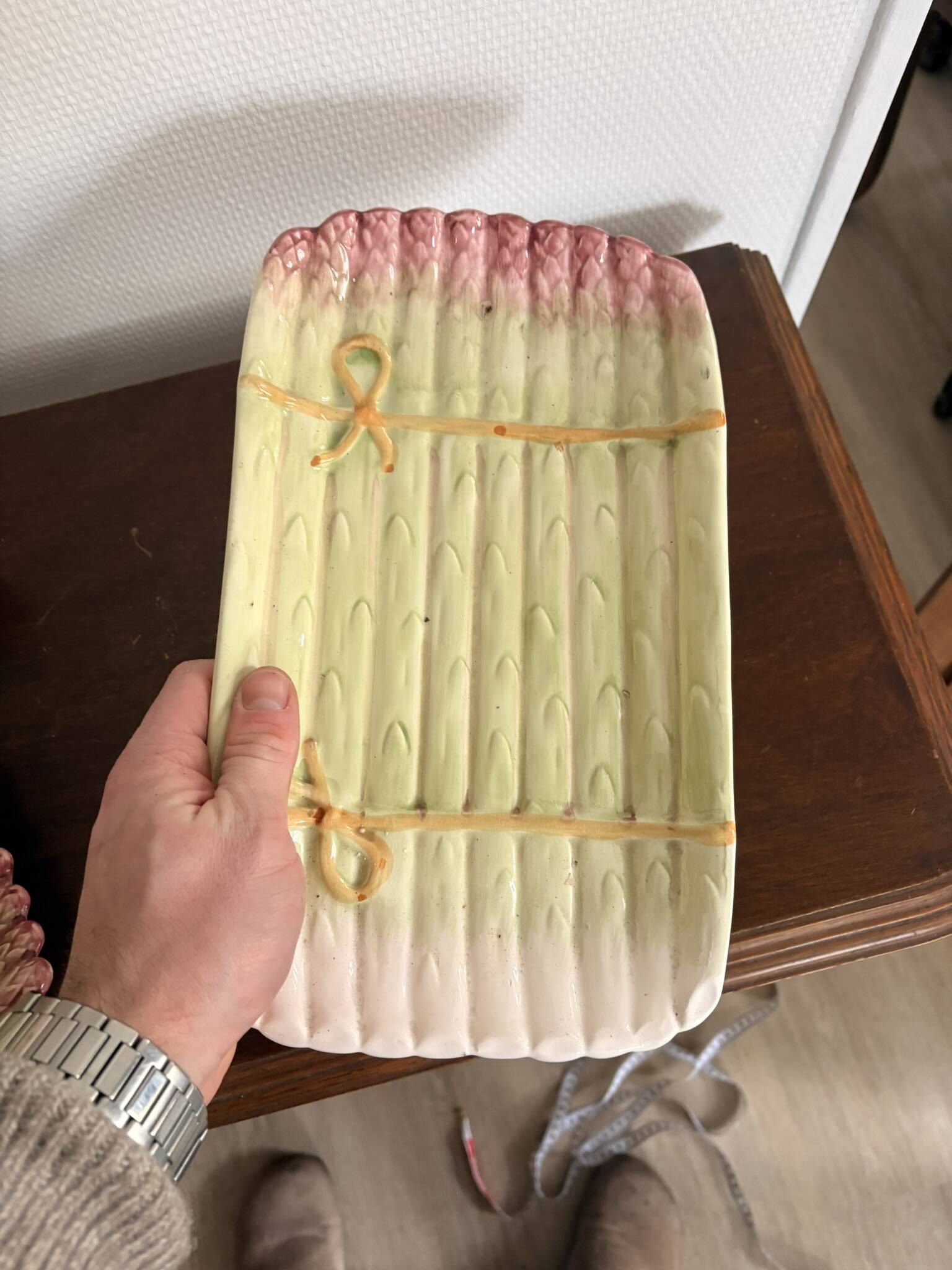 Vintage 1950s Ceramic Sauceboat Drainer Asparagus Dish