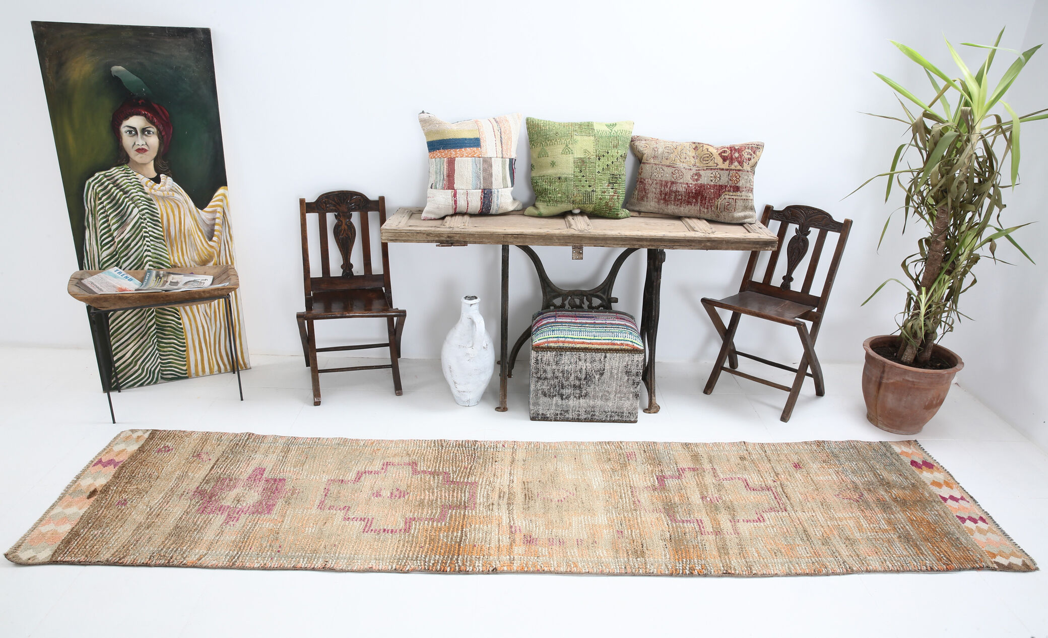 1960s antique wool vintage runner rug