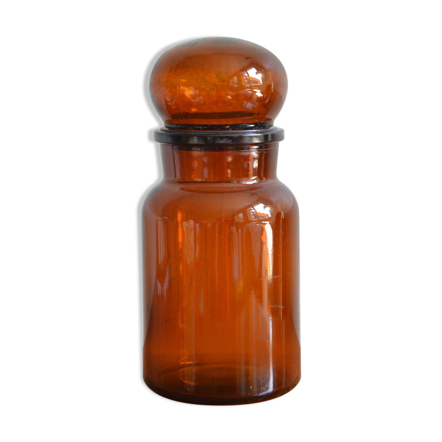 Pot d'apothicaire en verre vintage ambré couvercle cabochon