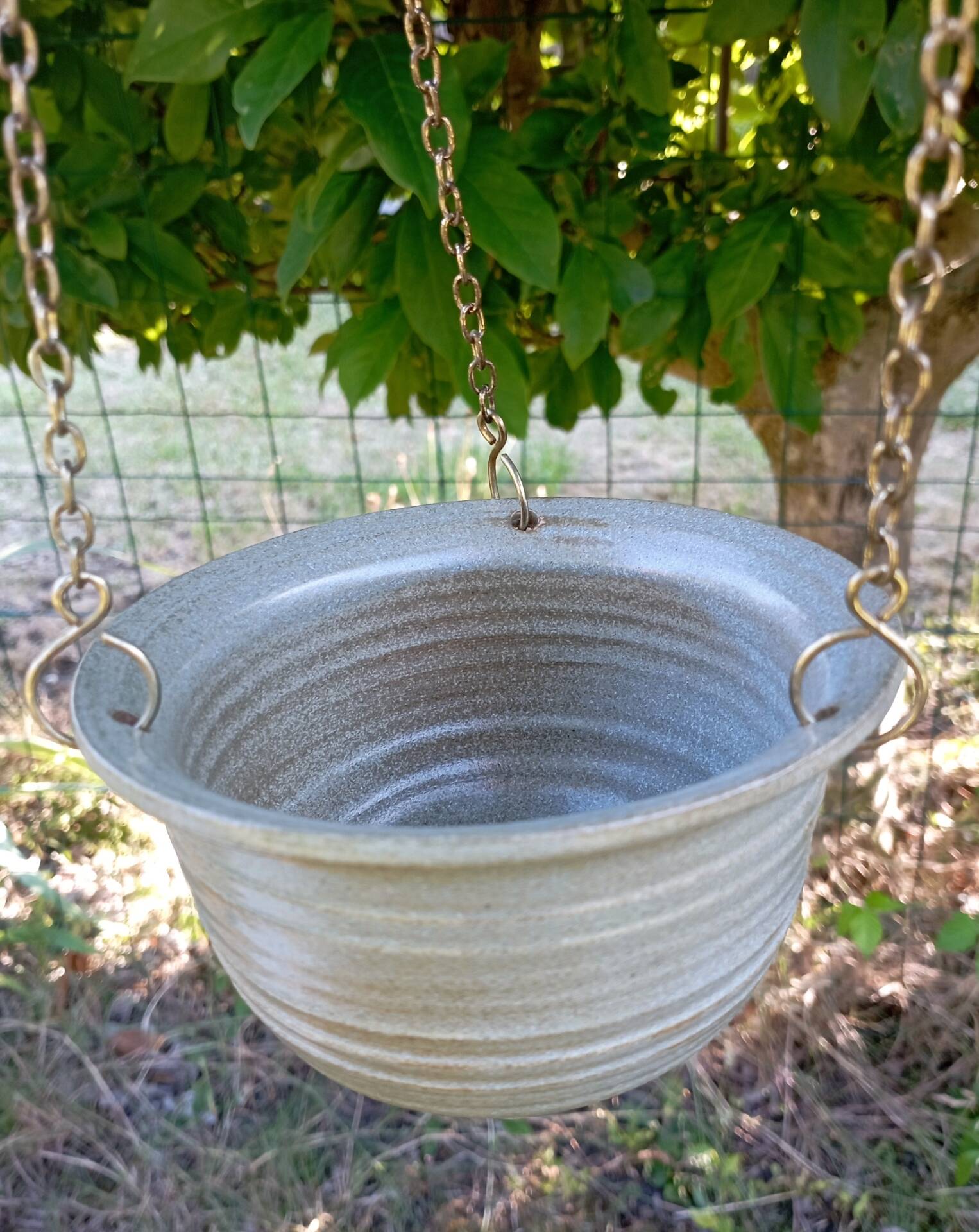 Vintage hanging cache pot - Signed studio ceramic by Griet Malfait