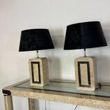 Table lamps in travertine and brass, Regency style, Maitland Smith, 1980.