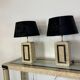 Table lamps in travertine and brass, Regency style, Maitland Smith, 1980.