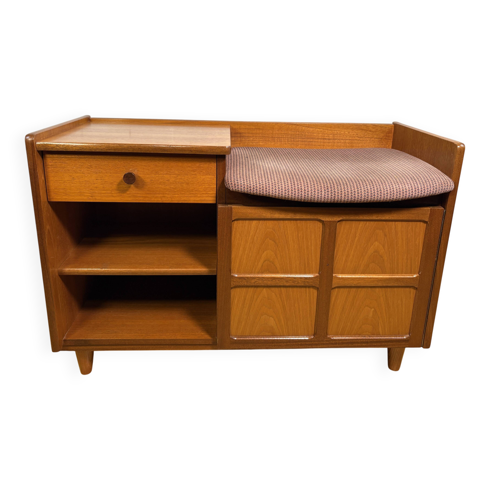 Mid-Century Retro Vintage Nathan Teak Telephone Seat – 1960s–1970s Stylish