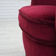 1960s, Danish armchair, cherry-red furniture velour, beech wood legs.