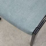 Set of 4 modernist black chairs with light blue ribbed fabric
