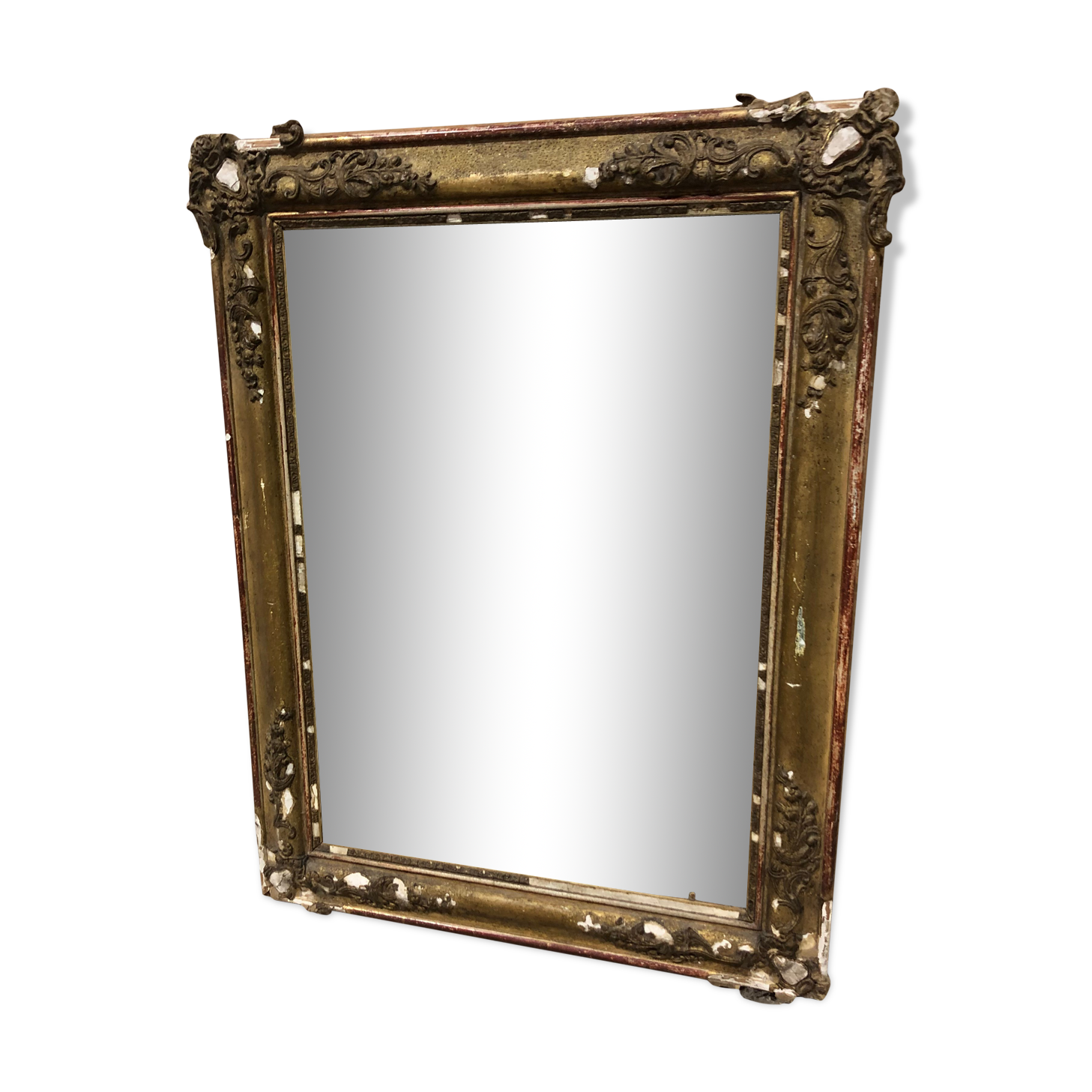 Period Mirror Restoration in gilded stucké wood, France 19th. Century 60x81cm