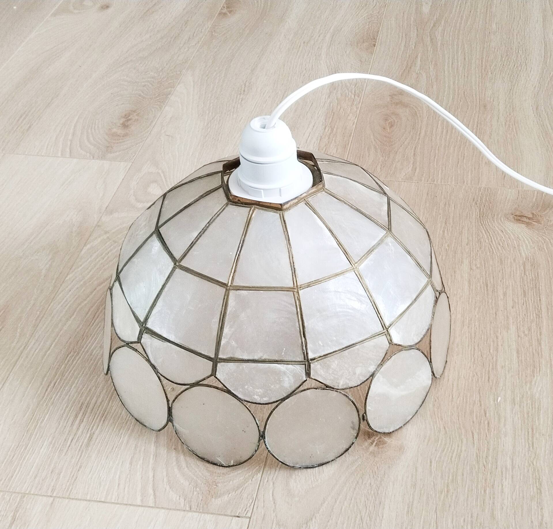Mother-of-pearl and brass pendant light