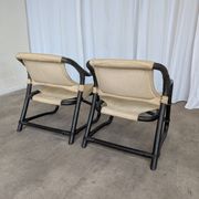 2 Vintage Espri Safari Lounge Armchairs / Rare Mid-century Black Bamboo and Beige Fabric Easy C