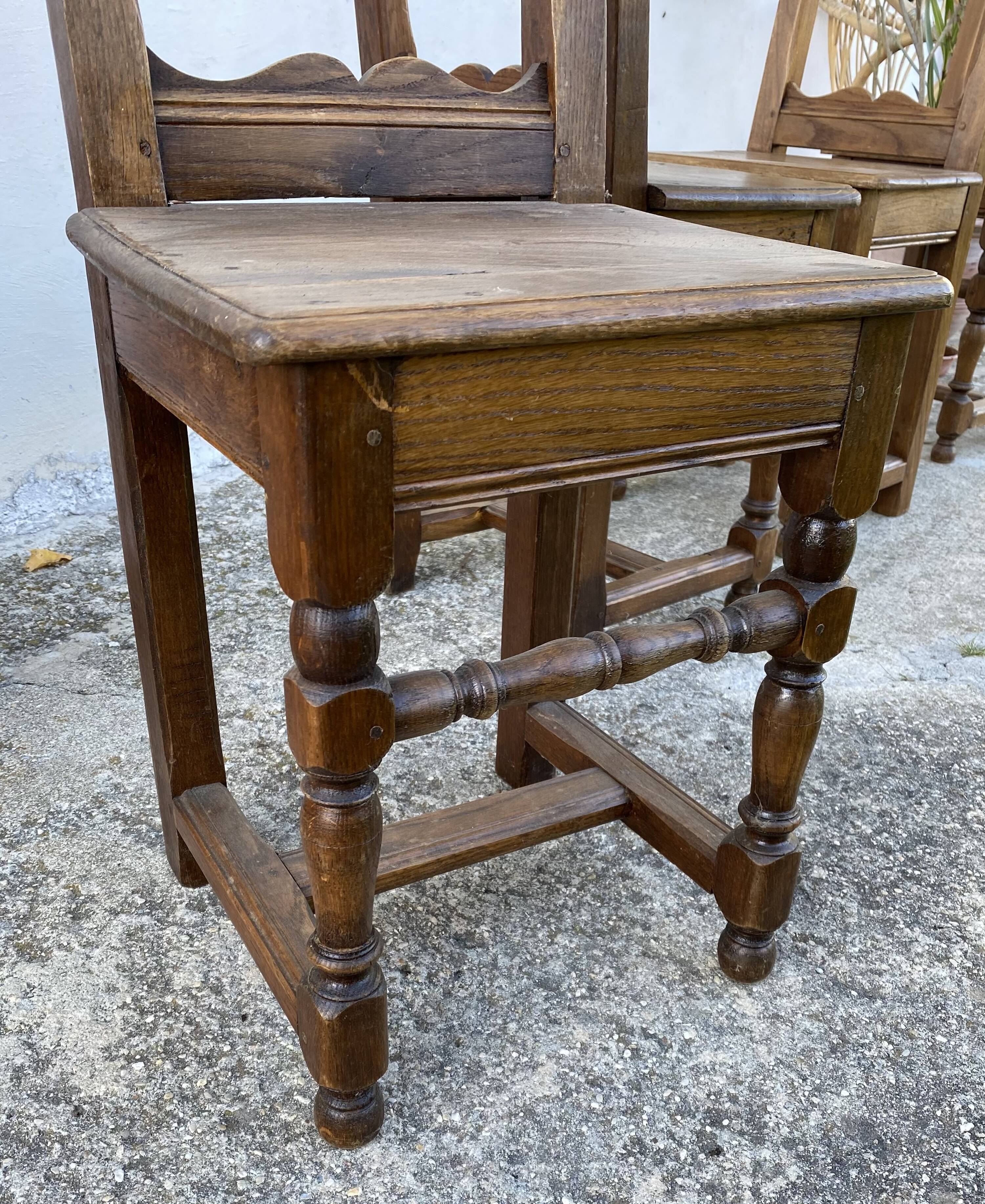 Set of 4 19th century Lorraine chairs in rustic wood