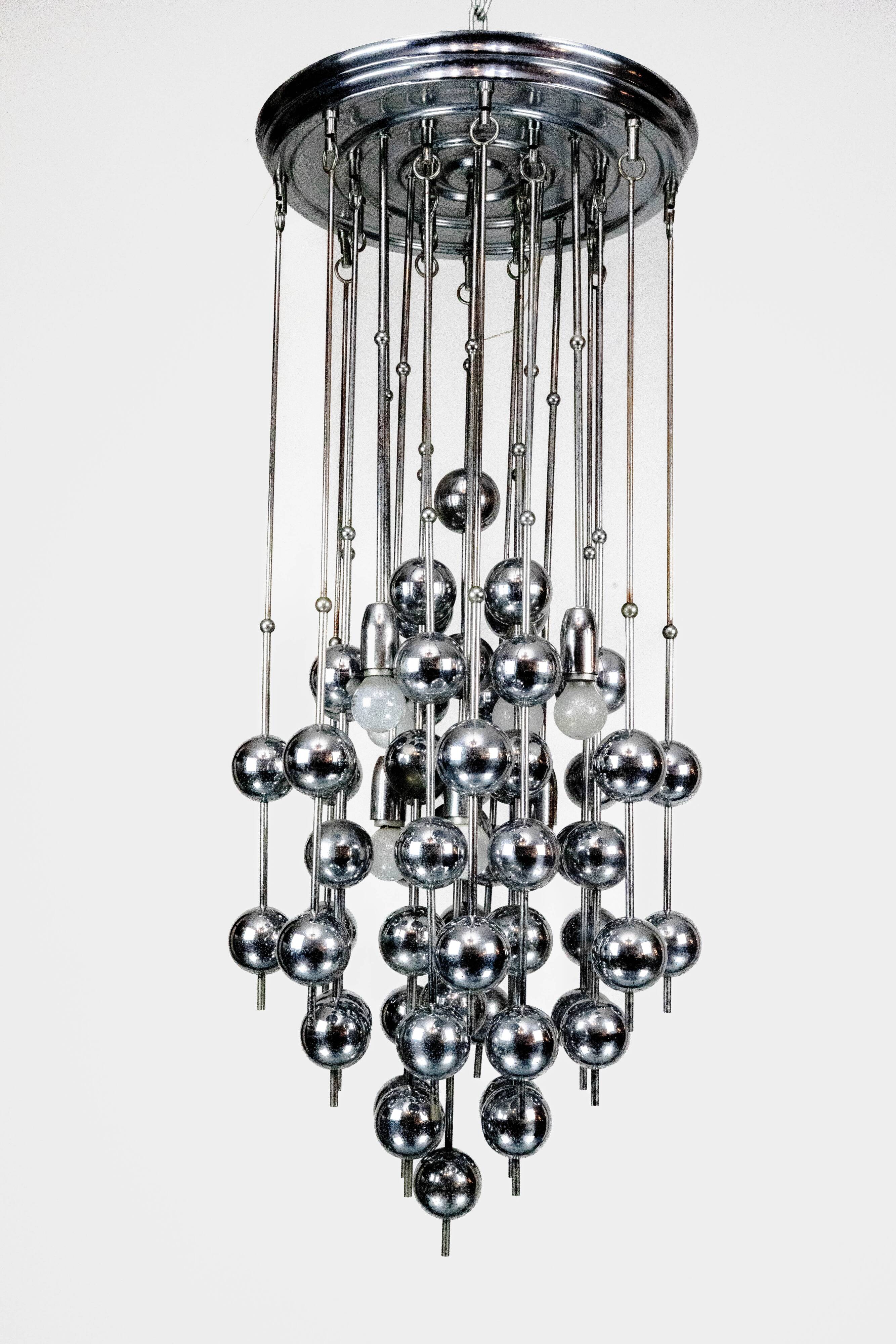 Italian Chrome Chandelier with Spherical Elements, 1970s