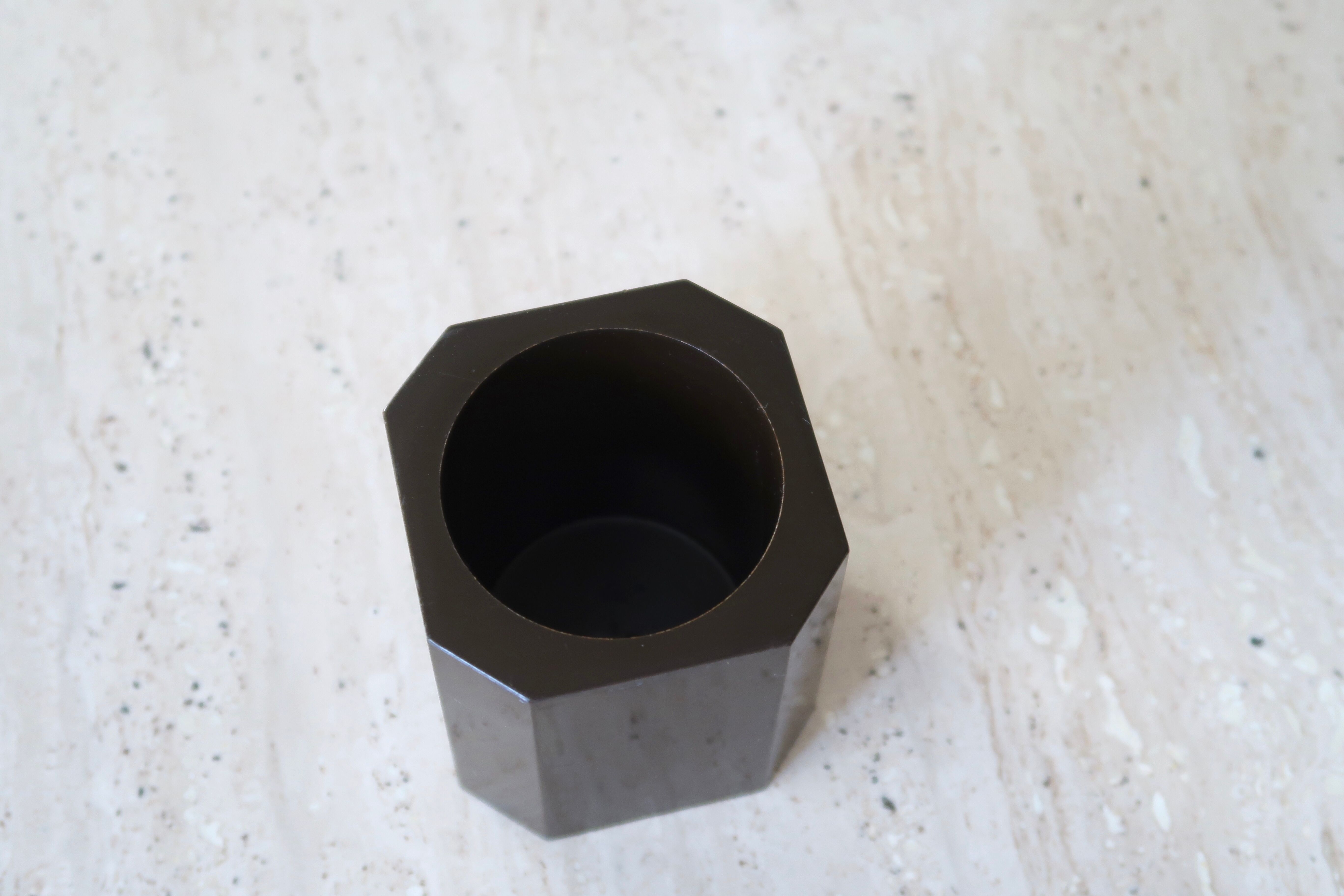 Brown plastic pencil pot, 70s