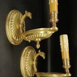 Pair of Empire style eagle head wall lights - bronze Lucien GAU, Paris
