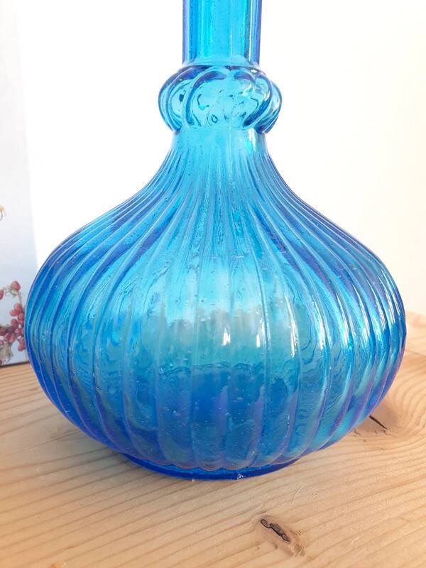 Large blue glass carafe