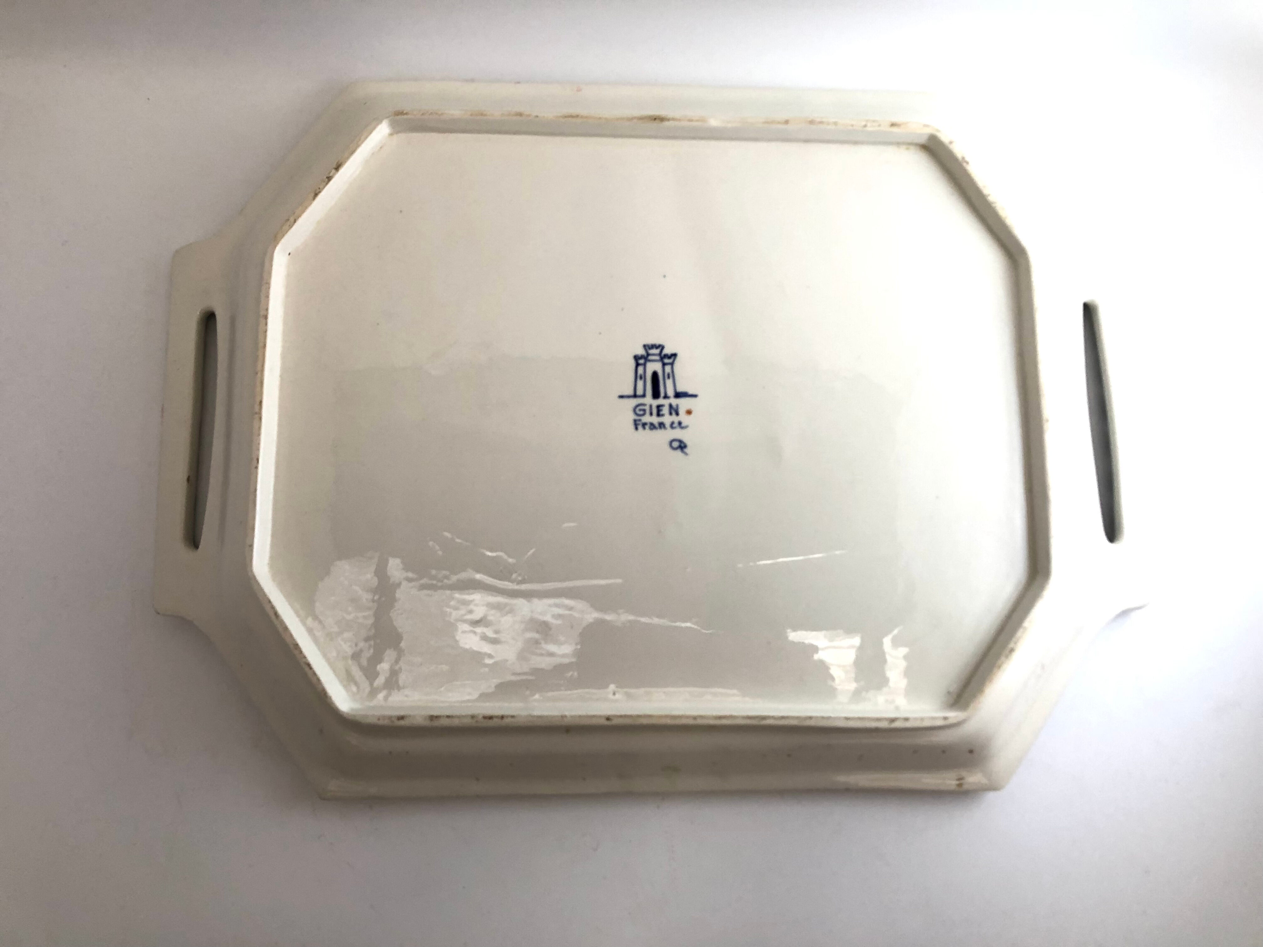 Plateau en faience de gien décor bohrée ou cachemire