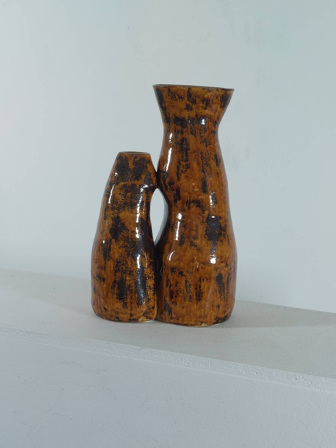 Vintage brutalist ceramic twin vase