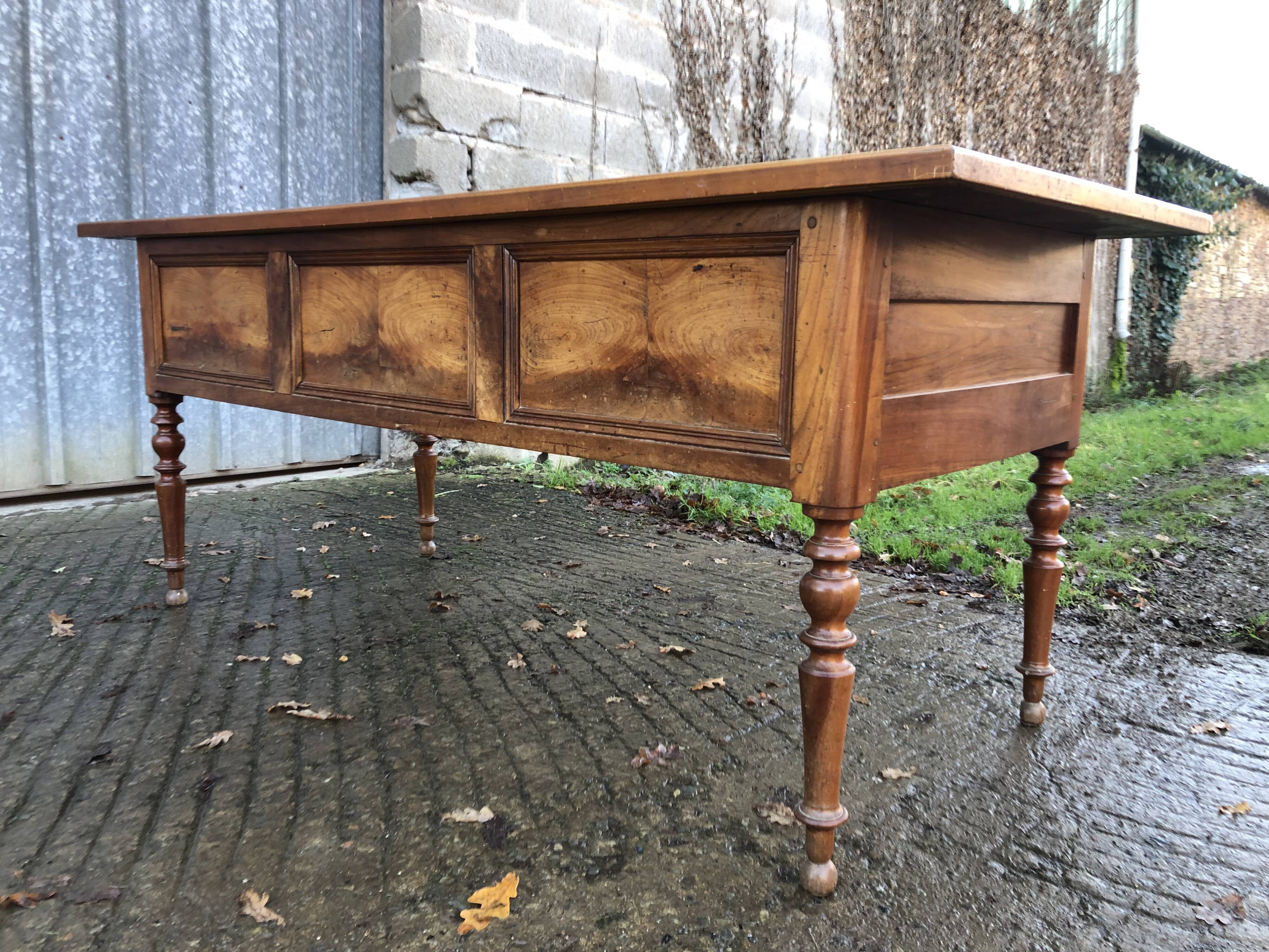 Solid cherry game table with 2 front drawers and panelled crosspieces.
