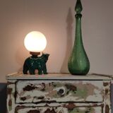 Green ceramic bear lamp and white opaline globe