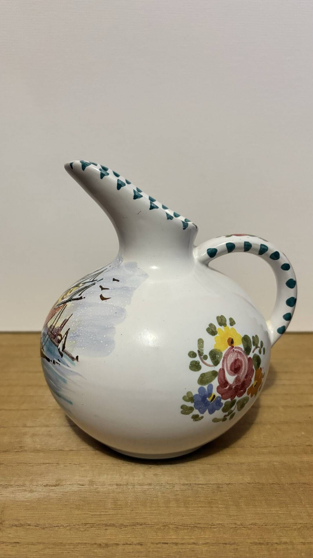 Ceramic pitcher Guerrieri Murano hand-painted Italy 1950s