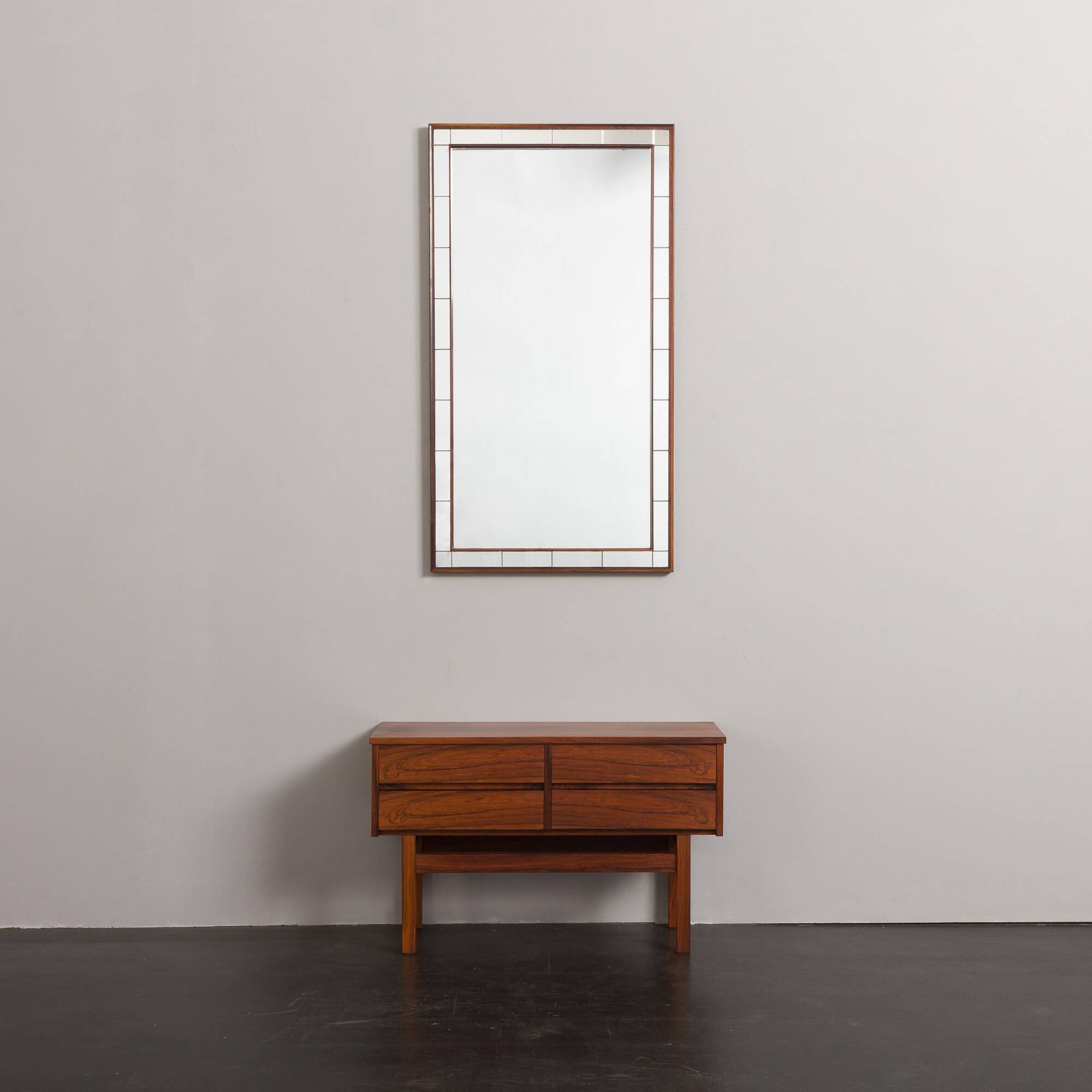 Scandinavian mid-century rosewood mirror with console, Denmark, 1960s