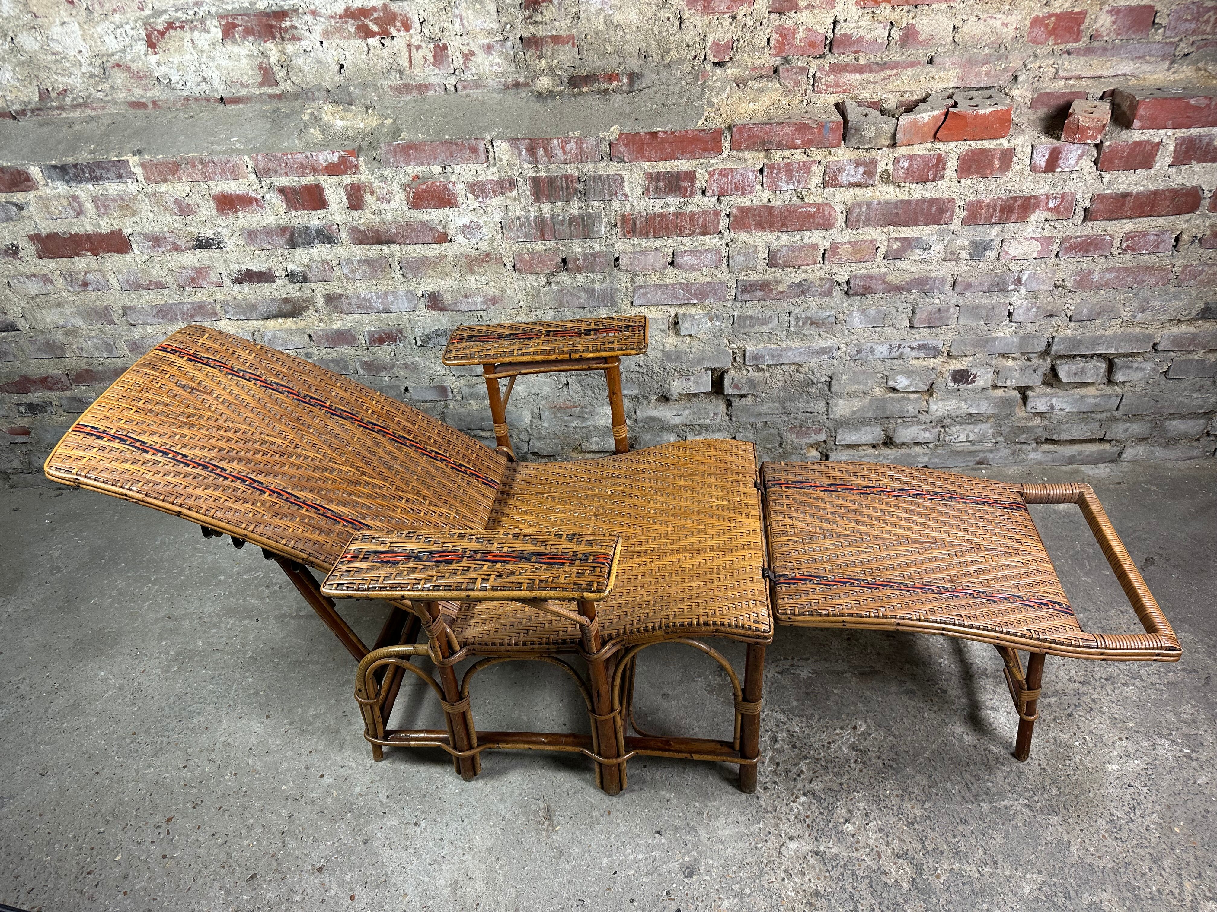 Vintage rattan chaise longue 1960