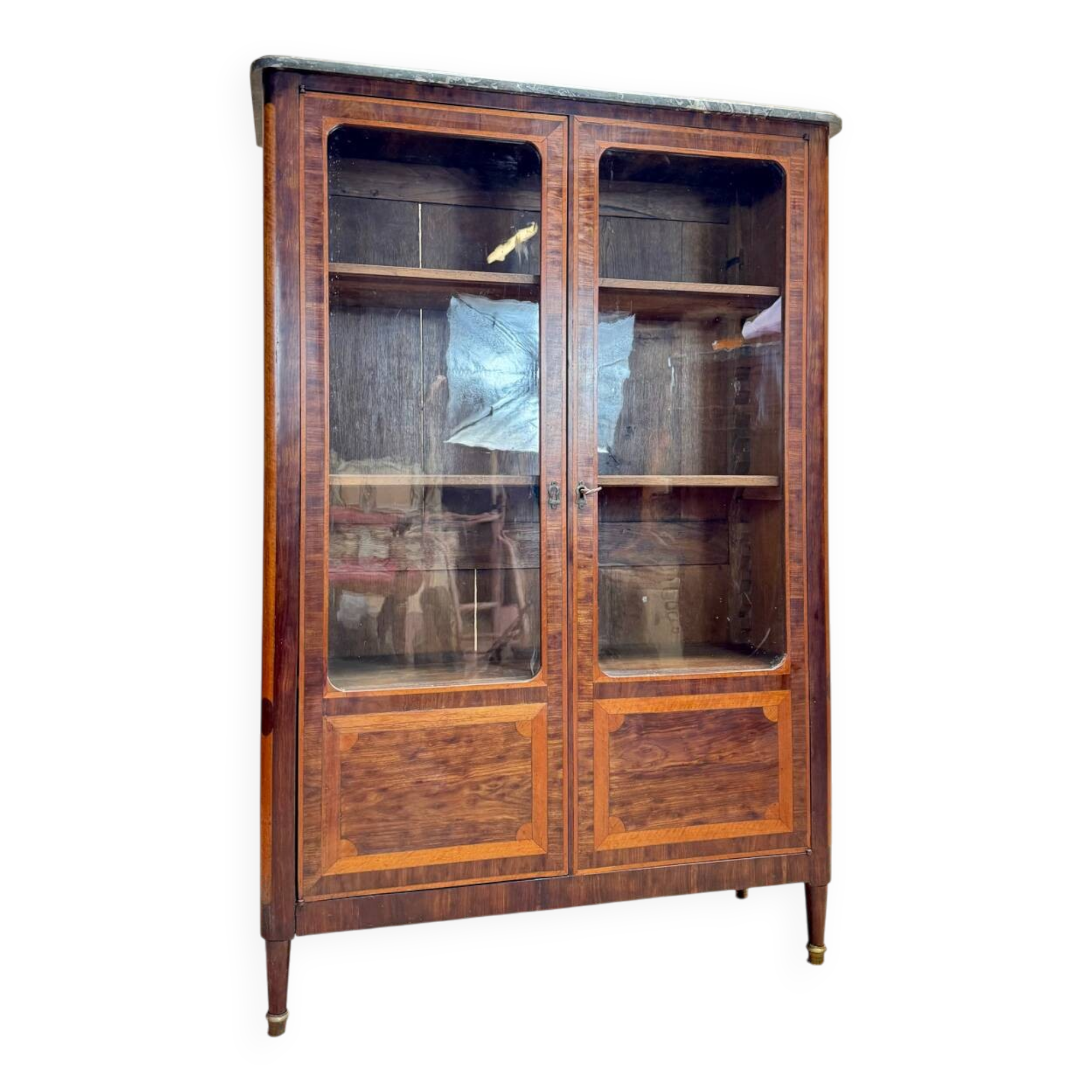 E. Bourdot Showcase In Louis XVI Marquetry Stamped XVIII Eme