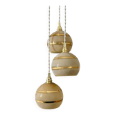 Suspension cascade 3 globes vintage en verre granité jaune et doré