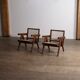 Chaises longues Pierre Jeanneret PJ-SI-29-A en teck et en rotin, années 1950.
