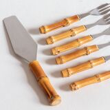 12 dessert forks and a pie server with bamboo handles, 60s