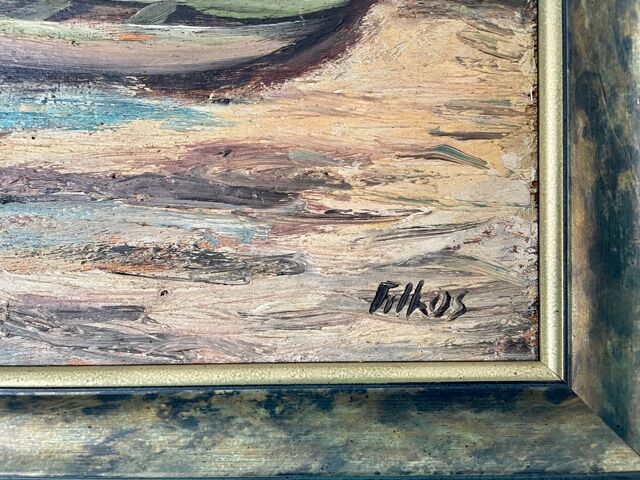 Painting signed Filhos oil on panel 1950 "Martigues"