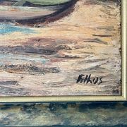 Tableau signé Filhos huile sur panneau 1950  "Martigues"