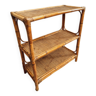 Vintage bookcase shelving rack bamboo and rattan