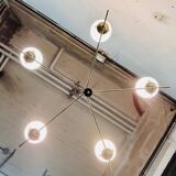 Lustre 5 feux en opaline blanche et métal, années 60