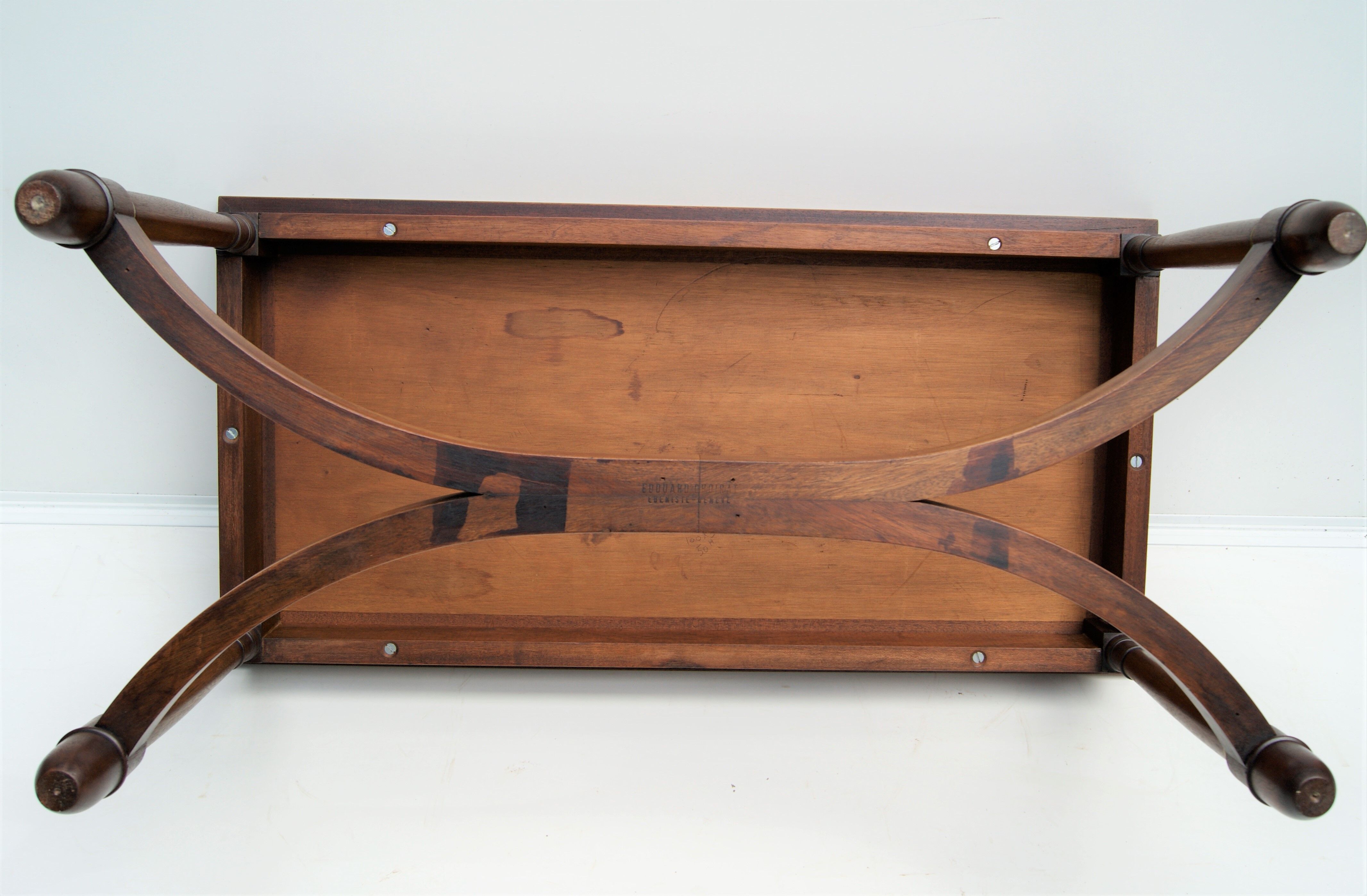 Mahogany coffee table, green leather, bronze Empire style