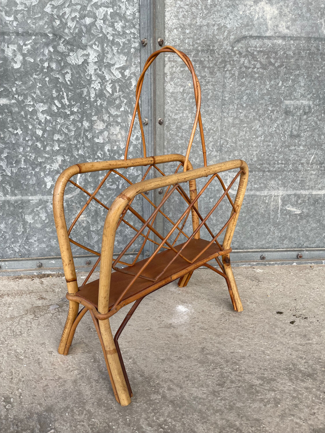 Vintage rattan magazine rack