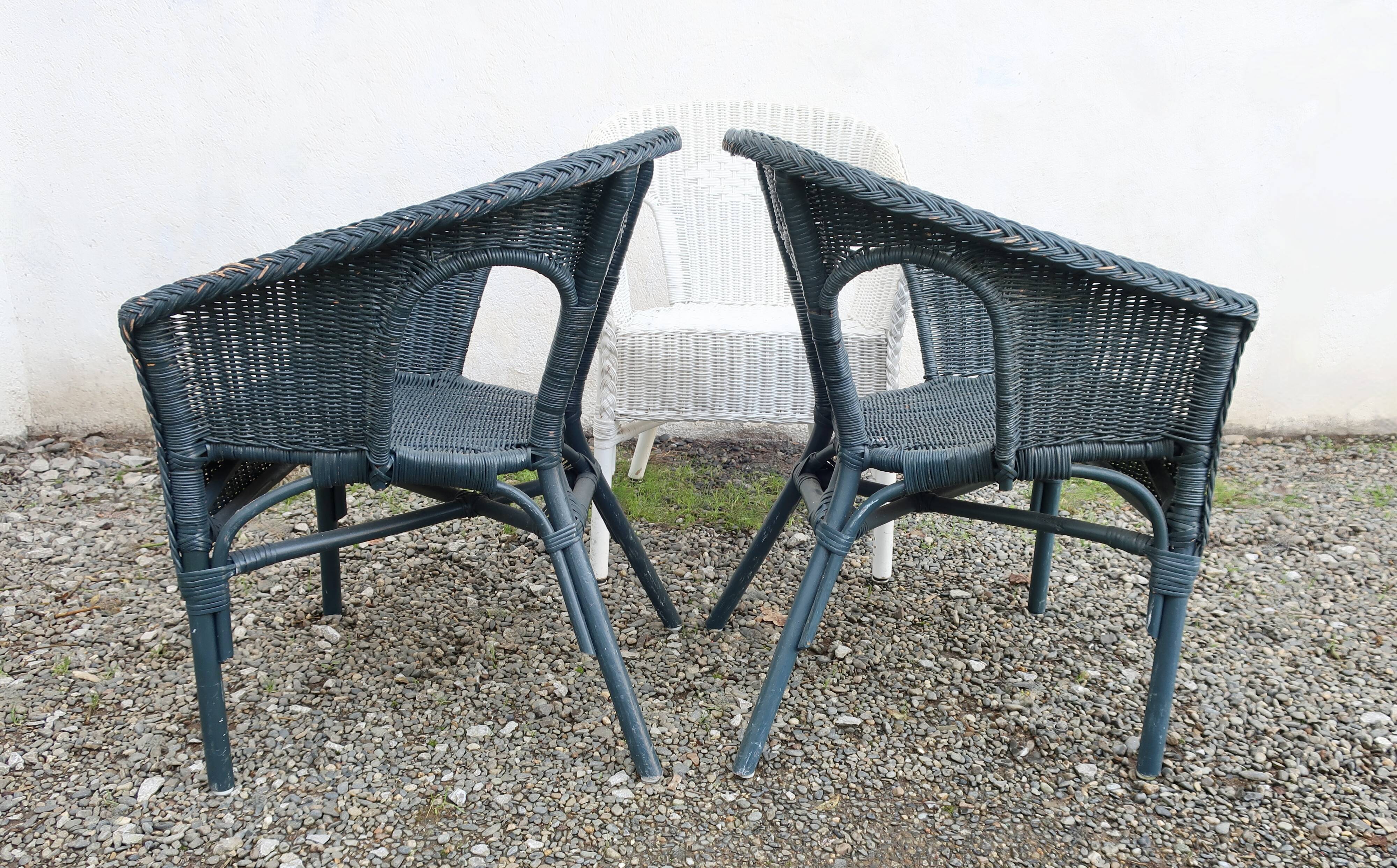 3 vintage rattan armchairs, adult size, 1960s