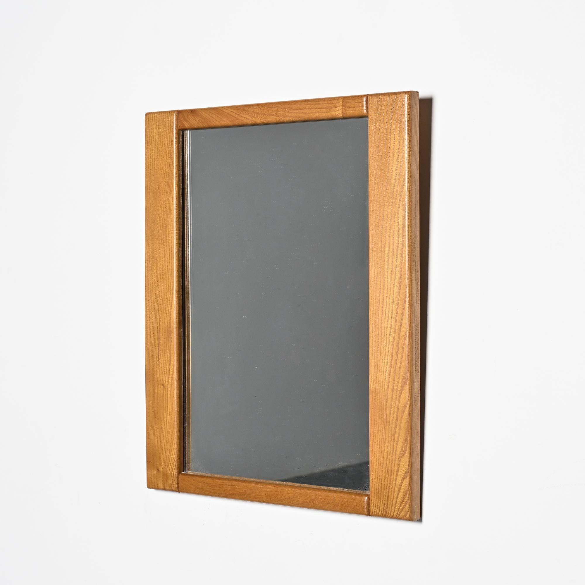 Mirror in elm by Maison Regain, France, circa 1970.