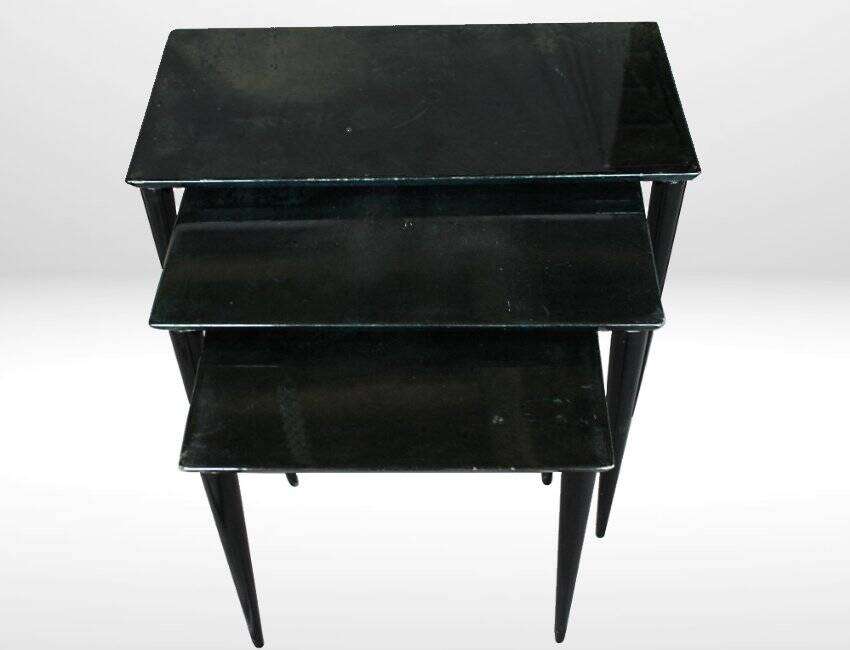 Nested Tables in Emerald Green Parchment by Aldo Tura, 1955