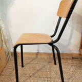 Series of 4 wooden and metal school chairs