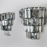 Pair of kinkeldey wall lamps, 4 levels, cut crystals germany, 1970