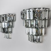 Pair of kinkeldey wall lamps, 4 levels, cut crystals germany, 1970