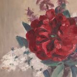 HST painting bouquet of peony flowers signed Henri Marcel-Martin vintage 1950