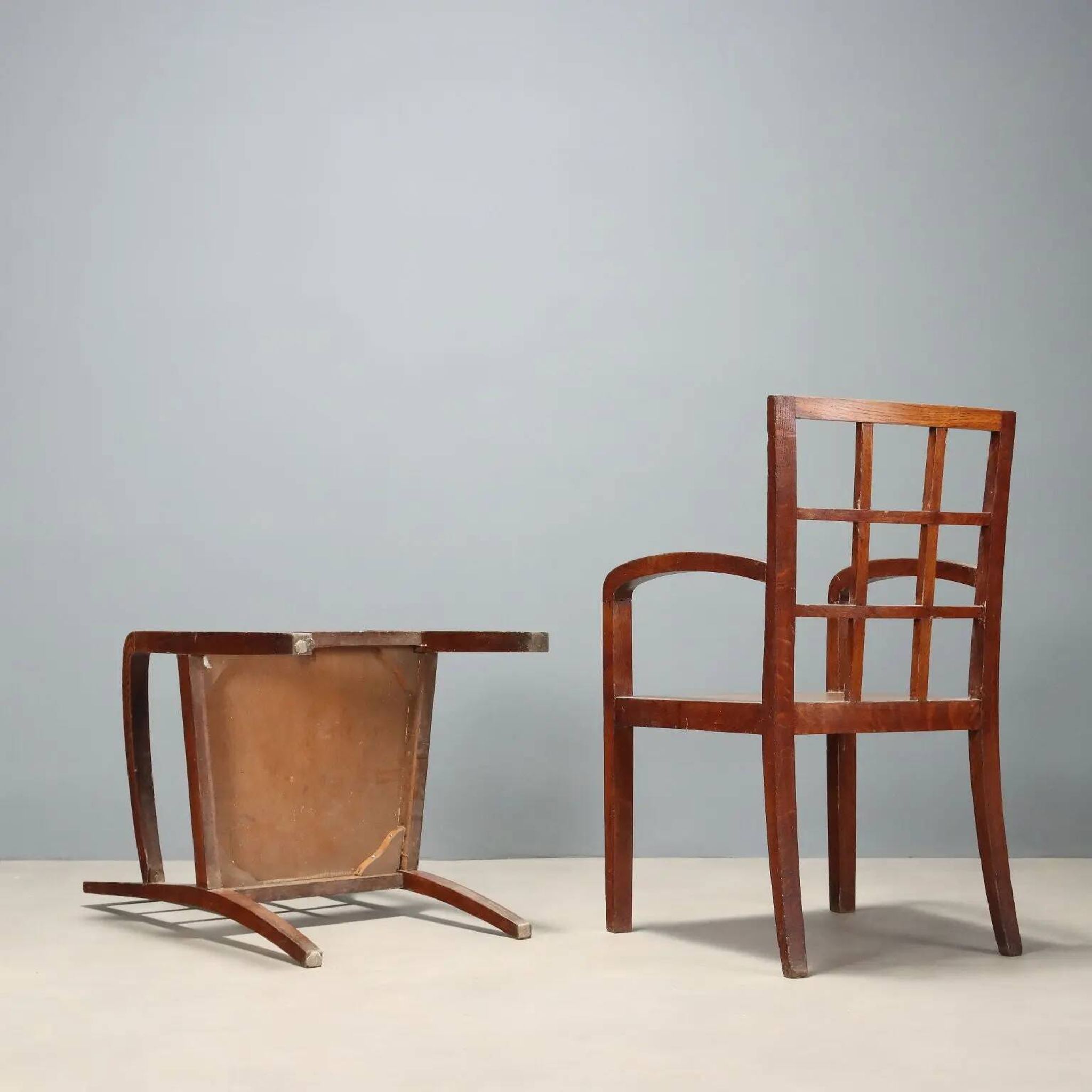 Pair of antique Art Deco armchairs in oak, Italy, 20th century