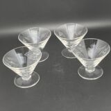Glassware and bottle set in chiseled glass with flower motif