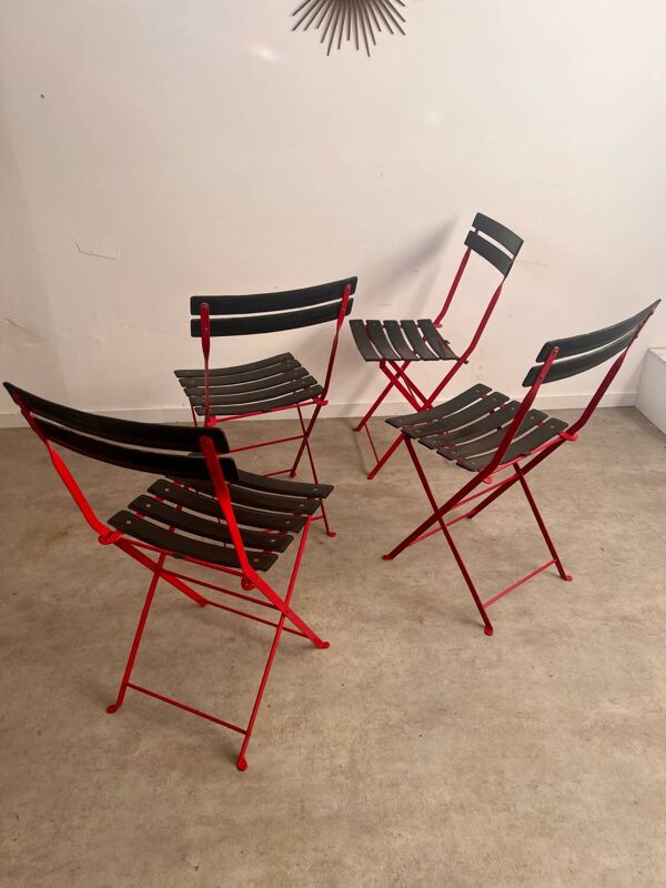 Lot de 4 chaises pliantes cuir et métal design italien Zanuso pour  Zanotta Celestina vintage