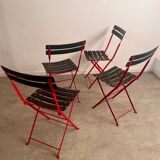 Set of 4 folding leather and metal chairs Italian design Zanuso for Zanotta Celestina vintage