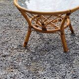 Round rattan coffee table with glass top from the 70s