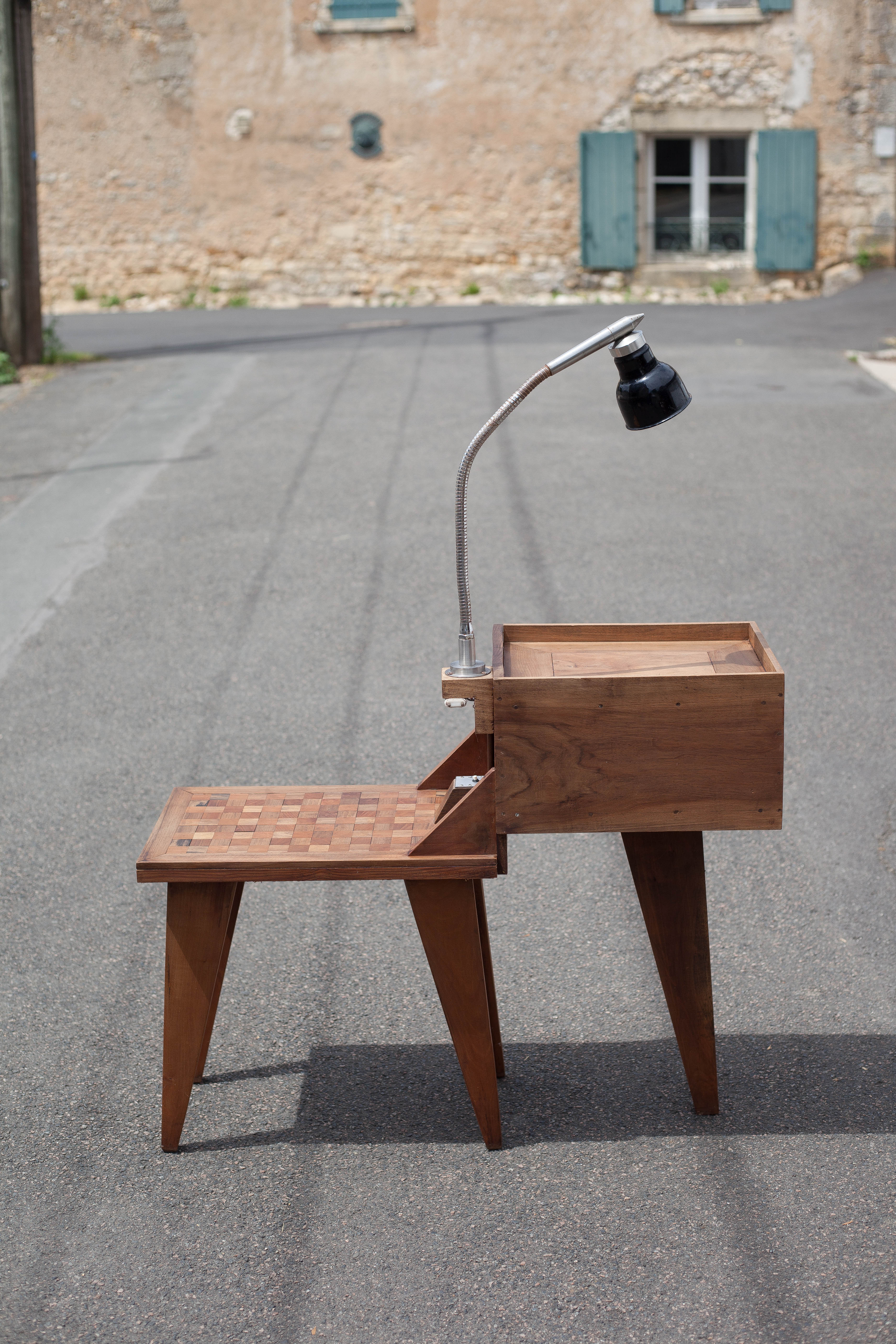 Industrial wood furniture, furniture with integrated lamp, trade furniture, industrial, compass feet