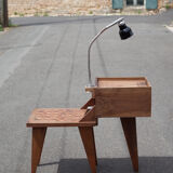 Industrial wood furniture, furniture with integrated lamp, trade furniture, industrial, compass feet