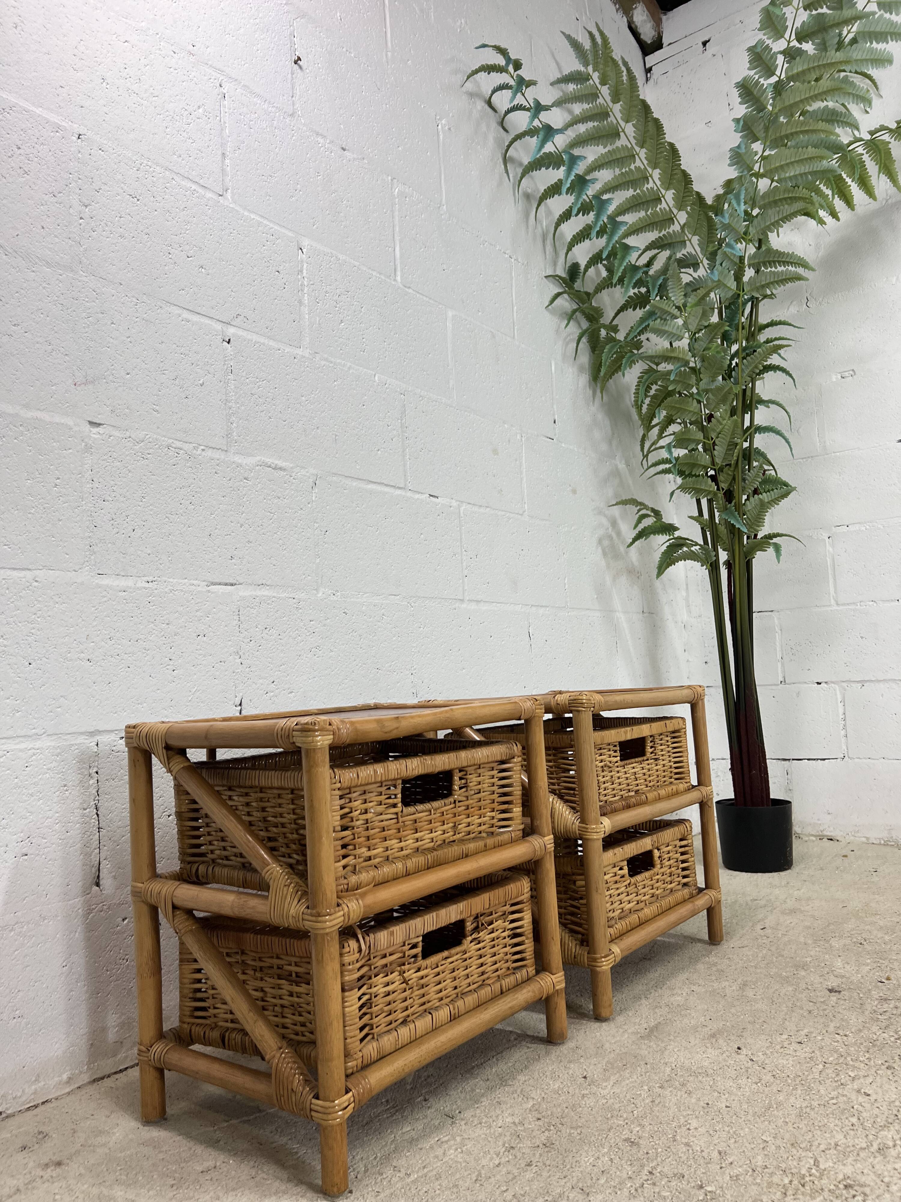 Set of 2 vintage wicker dressers / bedside tables