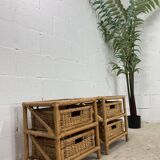 Set of 2 vintage wicker dressers / bedside tables